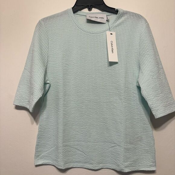 Calvin Klein Tops - Calvin Klein light blue Ribbed 3/4 Sleeve  cotton blend T-Shirt , Sz Medium, NWT